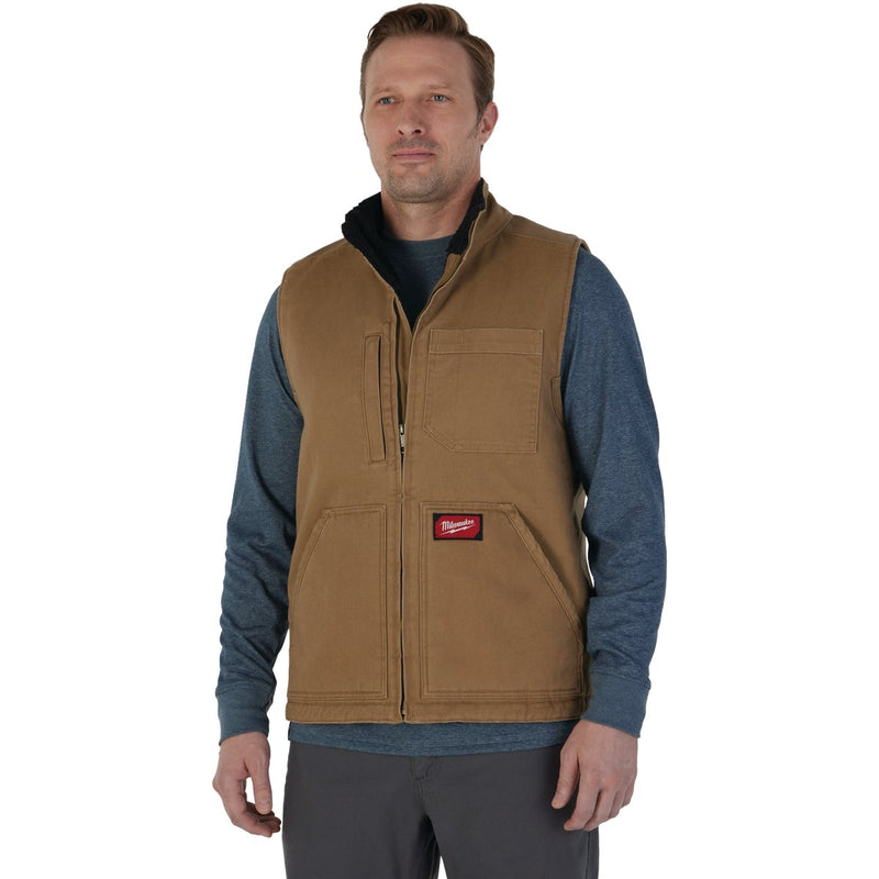 Milwaukee Unisex Large Brown Sherpa Lined Canvas Heavy-Duty Vest