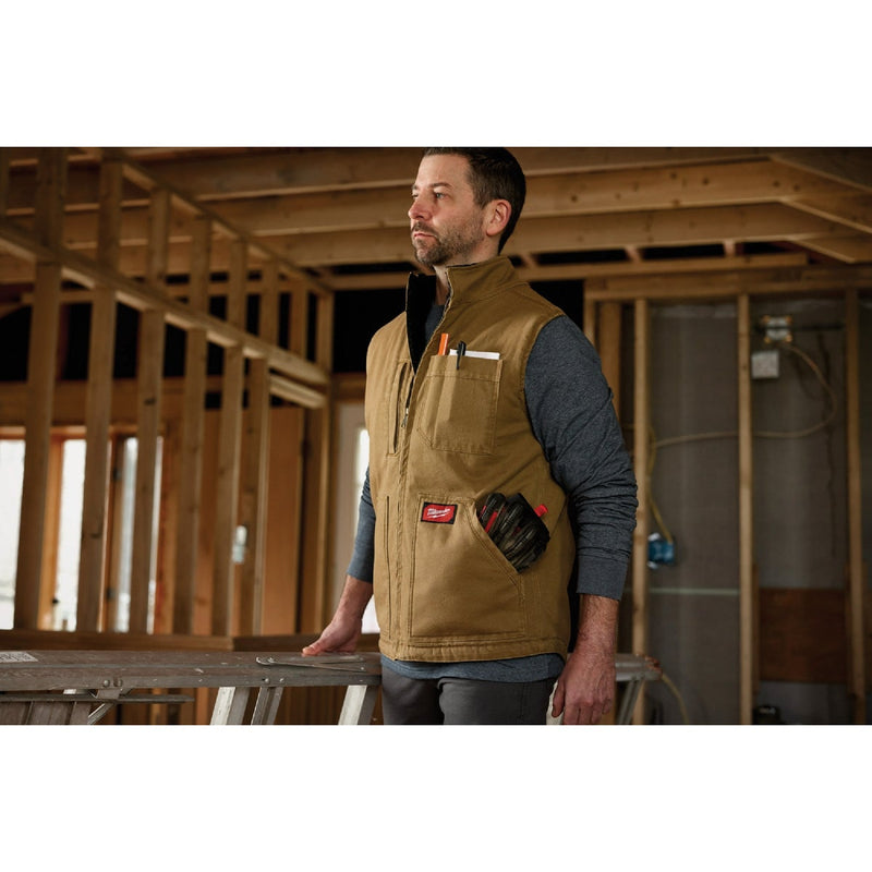 Milwaukee Unisex Large Brown Sherpa Lined Canvas Heavy-Duty Vest