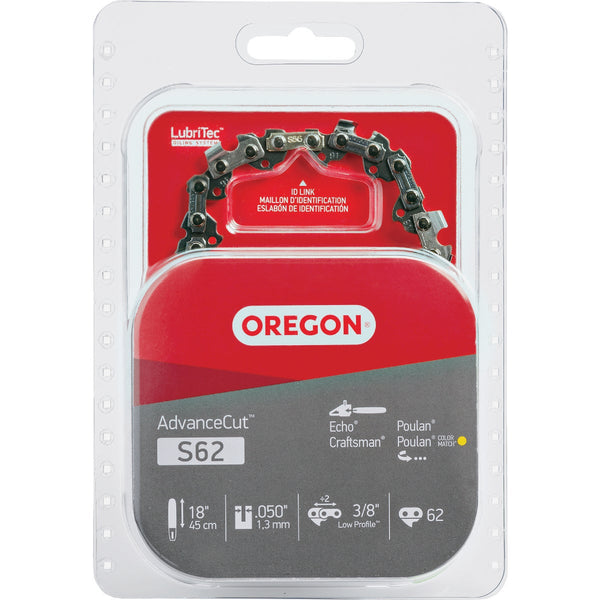 Oregon S62 AdvanceCut Chainsaw Chain for 18 In. Bar - 62 Drive Links Fits Husqvarna, Echo, Poulan, Craftsman, Echo, Senix & More