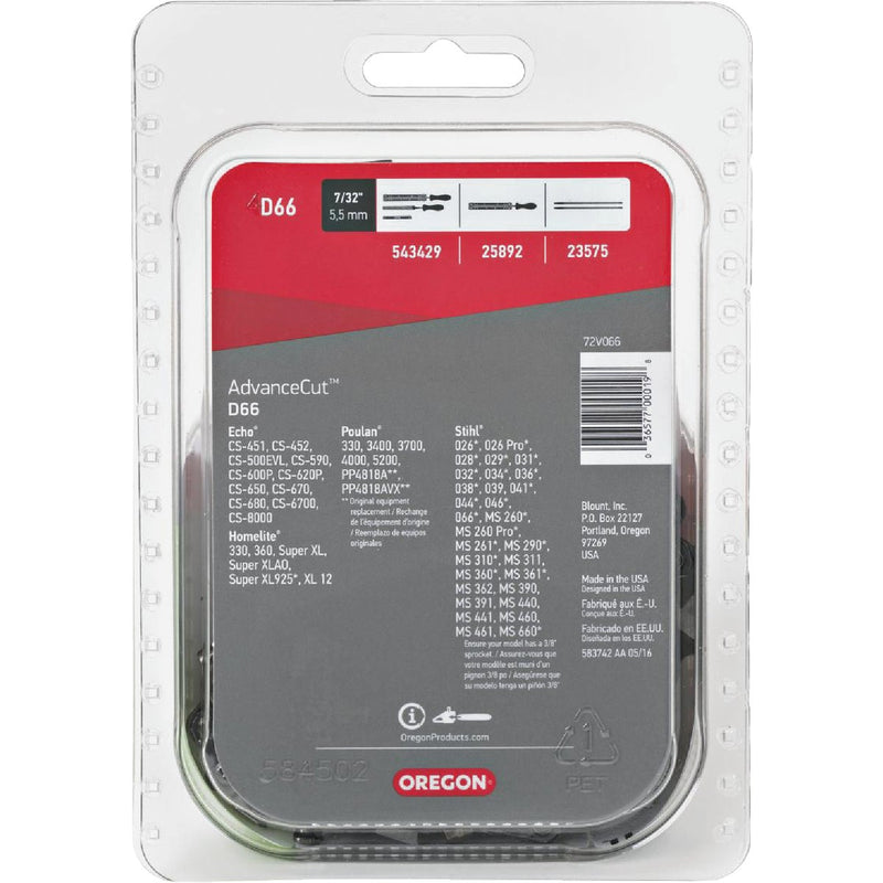 Oregon D66 AdvanceCut Saw Chain for 18 in. Bar - 66 Drive Links - fits Echo, Craftsman, Homelite, McCulloch, Poulan, Stihl, Skil and more