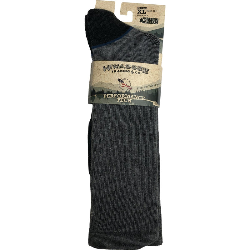 Hiwassee Trading Company Medium Charcoal/Blue Light Tech Crew Sock