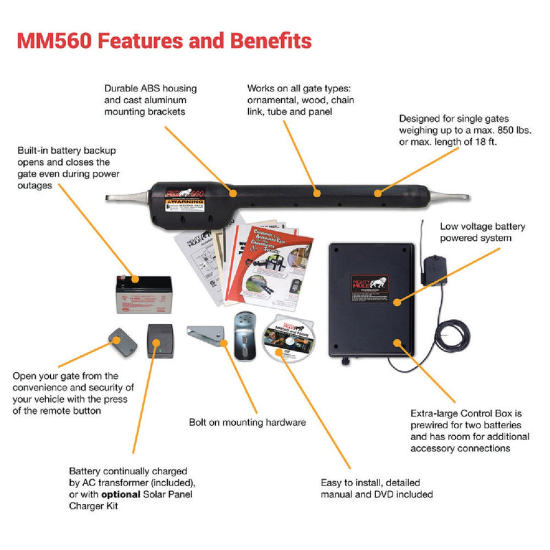 Mighty Mule MM571W 18 Ft. 850 Lb. Heavy-Duty Single Gate Opener Kit