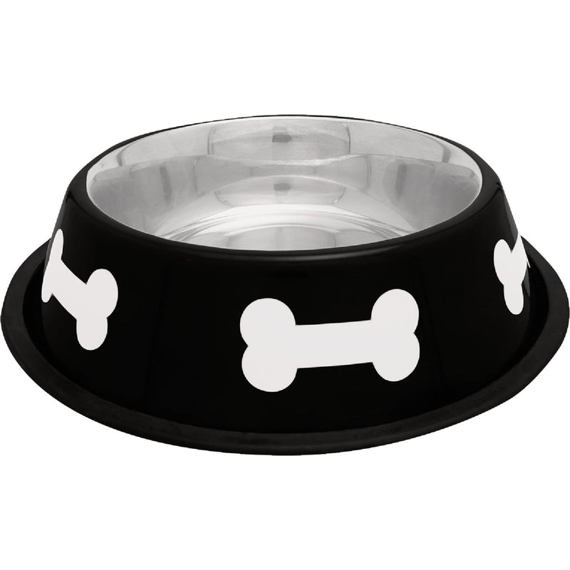 Westminster Pet Ruffin' it Stainless Steel Round 32 Oz. Pet Food Bowl, Black & White