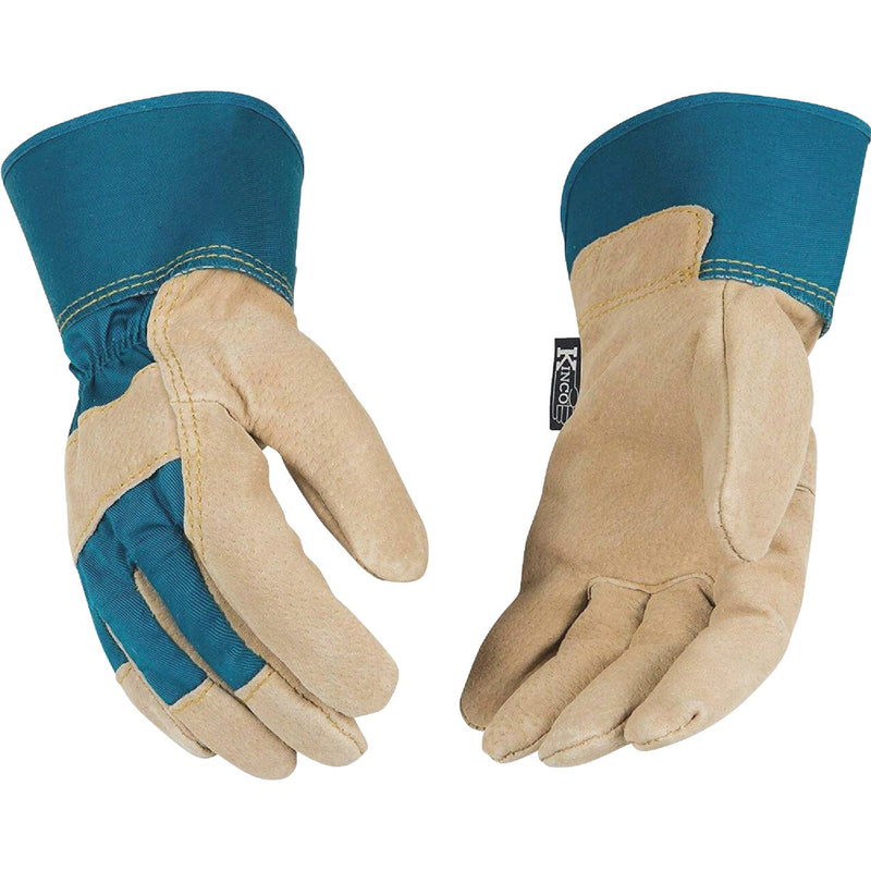 Kinco Women's Medium Aqua Cotton-Blend Canvas Fabric Back Golden Suede Palm Glove