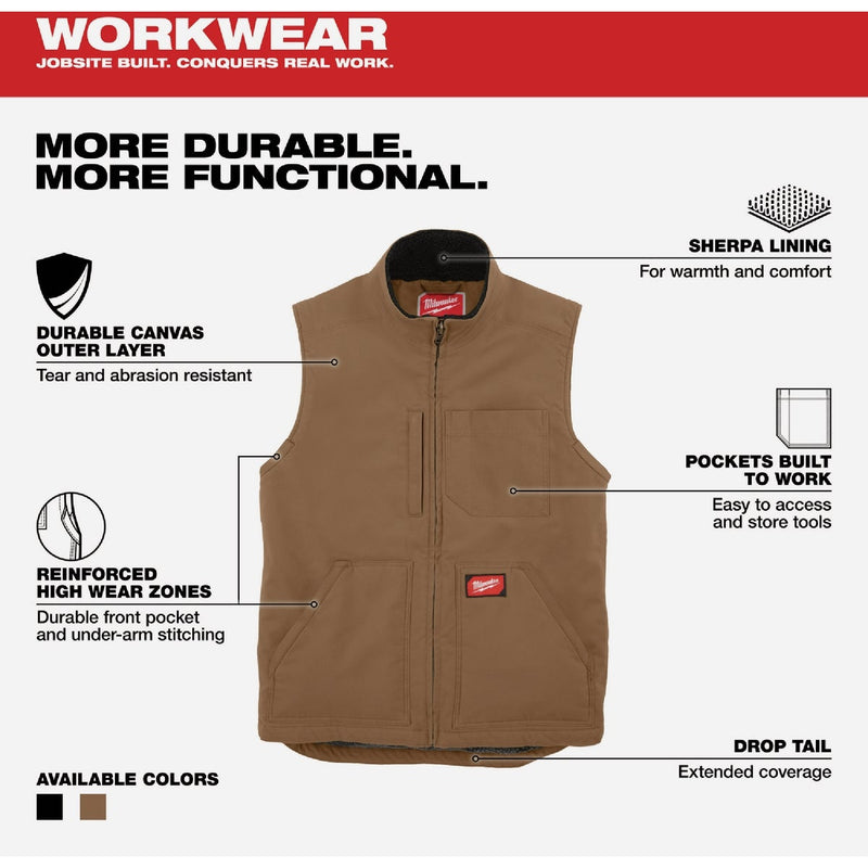 Milwaukee Unisex XL Brown Sherpa Lined Canvas Heavy-Duty Vest