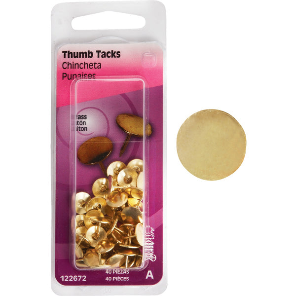 Hillman Anchor Wire Brass 23/64 In. x 15/64 In. Thumb Tack (40 Ct.)