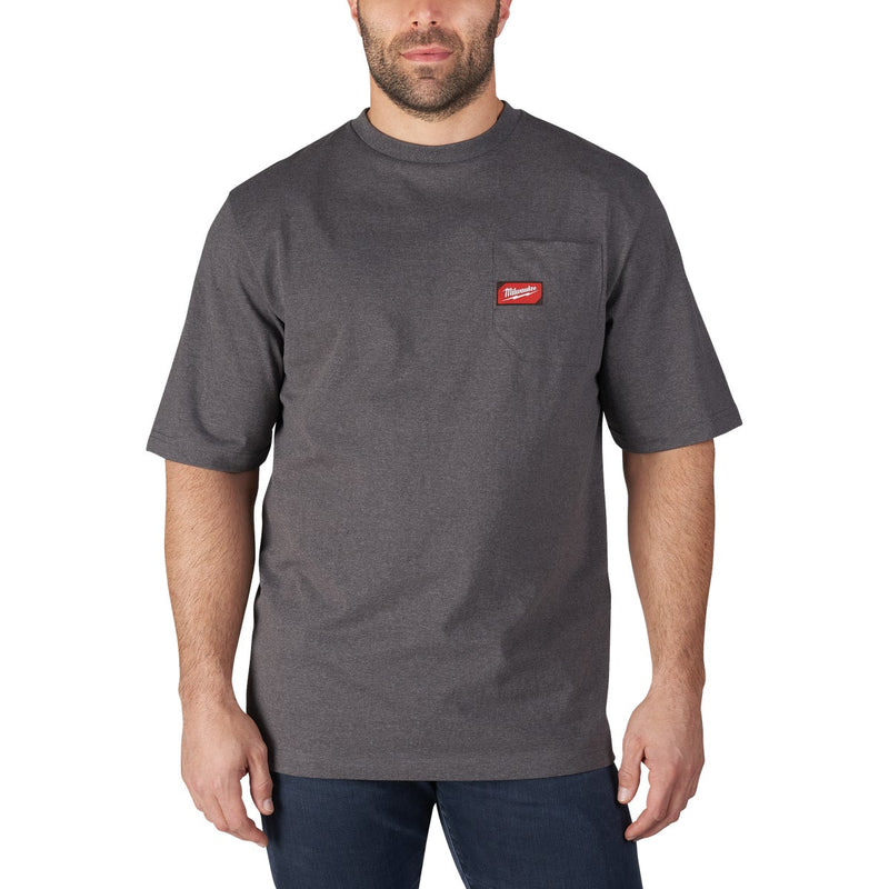 Milwaukee Small Gray Short Sleeve Men's Heavy-Duty Pocket T-Shirt