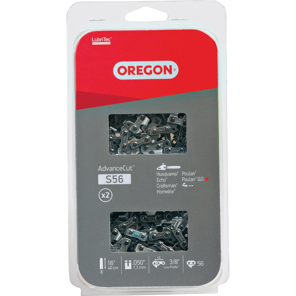Oregon S56T AdvanceCut Chainsaw Chains 2-Pack, for 16 In. Bar - 56 Drive Links - fits Makita, Echo, Husqvarna, Craftsman, Poulan and more