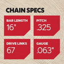 Oregon L67 ControlCut Saw Chain for 16 in. Bar - 67 Drive Links - fits Several Stihl models