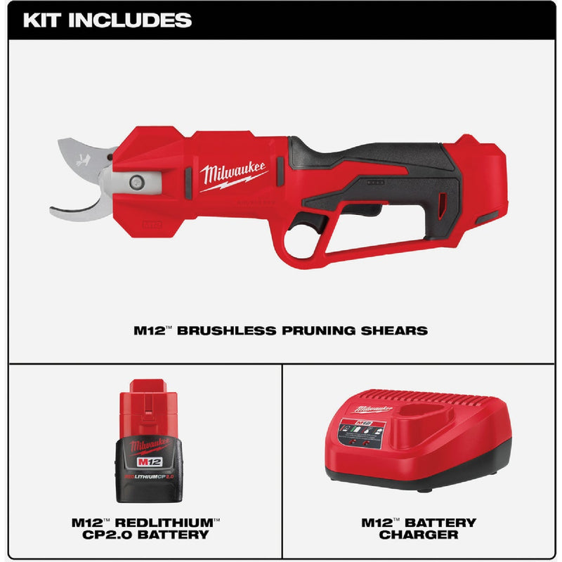 Milwaukee M12 Brushless Cordless Pruning Shears Kit with 2.0 Ah Battery & Charger