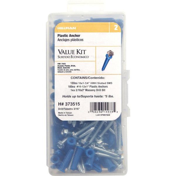 Hillman #10 - #12 Thread x 1 In. Hex Washer Head Blue Plastic Anchor Kit