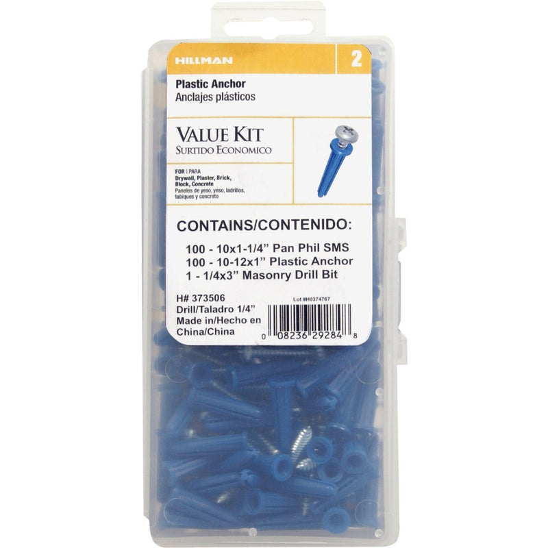 Hillman #10 - #12 Thread x 1 In. Pan Phillips Head Blue Plastic Anchor Kit