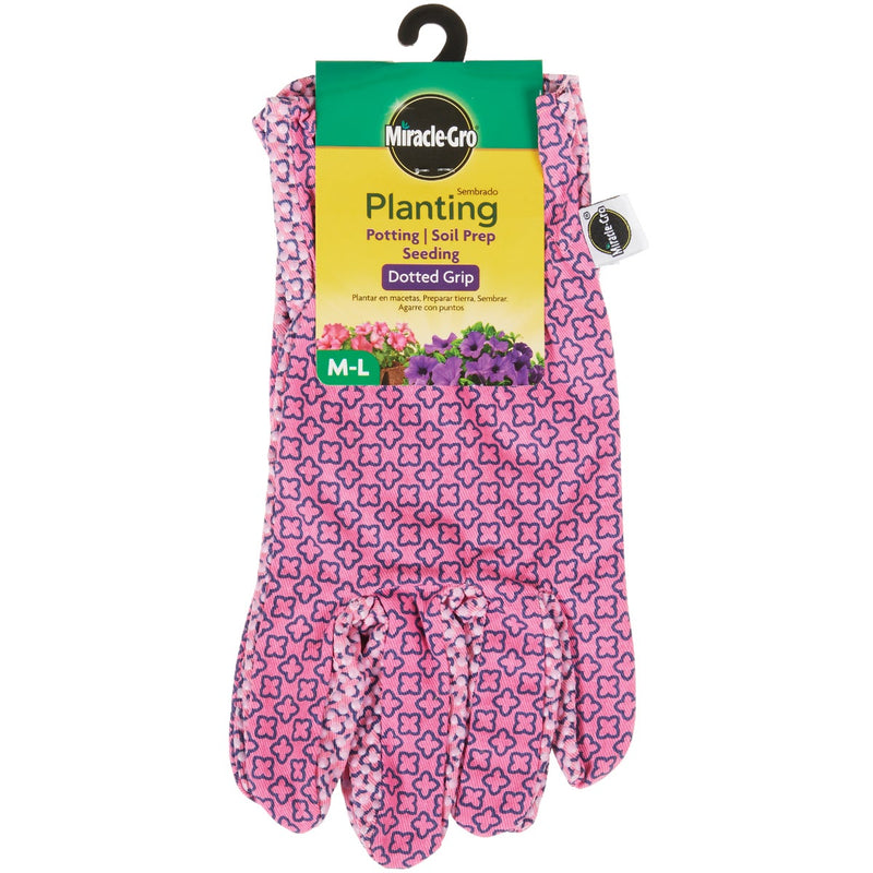 Miracle-Gro Women's Polyester & Cotton Dotted Grip Planting Gloves, Medium/Large