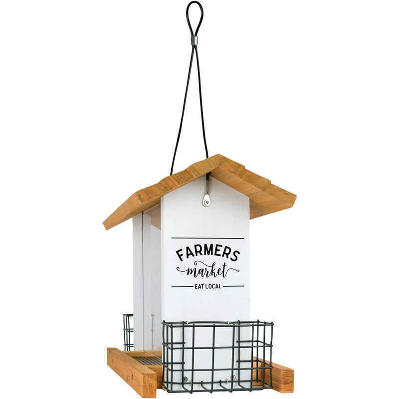 Nature's Way Cedar 3 Qt. Seed/2 Suet Cake Farmhouse Hopper Bird Feeder