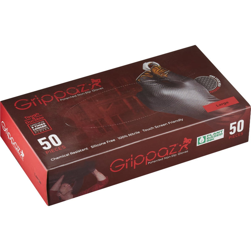 Grippaz Large Black Nitrile Fish Scale Texture Disposable Gloves (50-Pack)