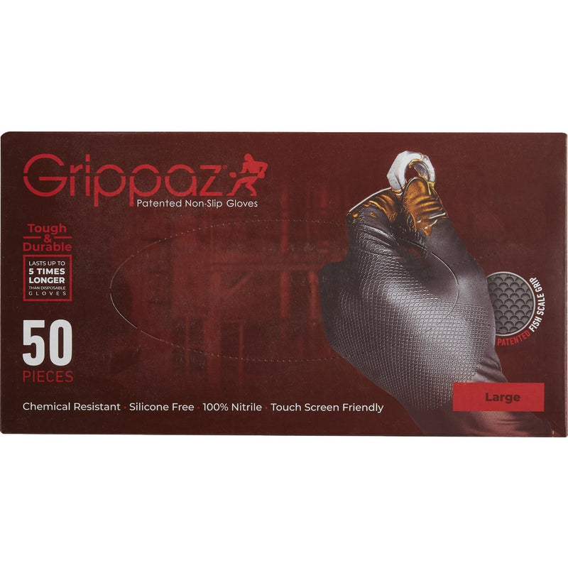 Grippaz Large Black Nitrile Fish Scale Texture Disposable Gloves (50-Pack)