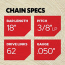 Oregon AdvanceCut 18 In. 62 Drive Links Reversible Bar & S62 Chain Replacement Combo