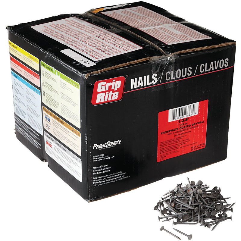 Grip-Rite 1-3/8 In. 12-1/2 ga Phosphate Coated Drywall Nails (16000 Ct., 50 Lb.)