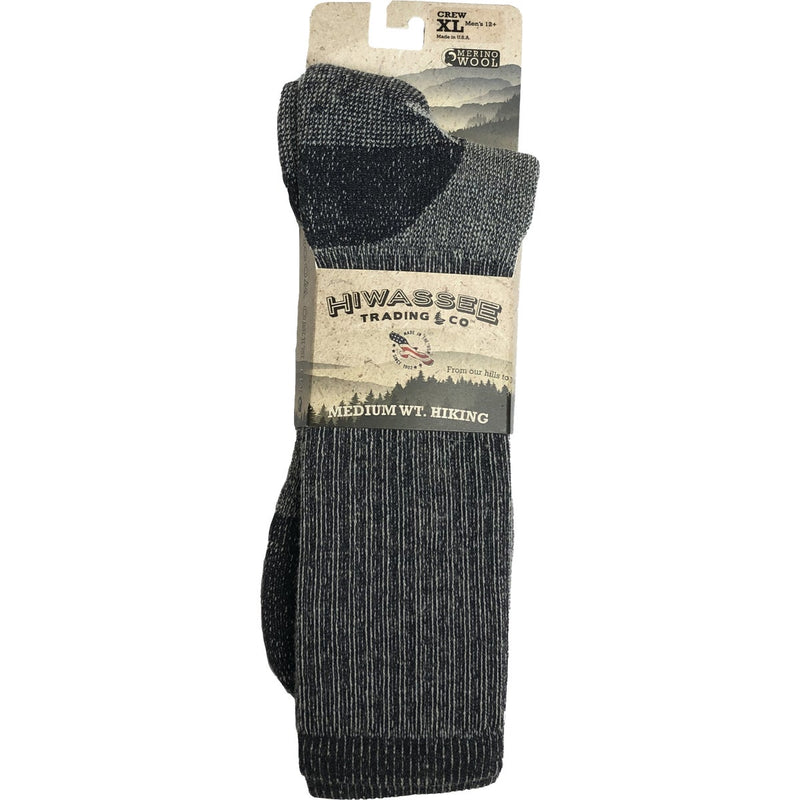 Hiwassee Trading Company Men's XL Charcoal Medium Weight Hiking Crew Sock