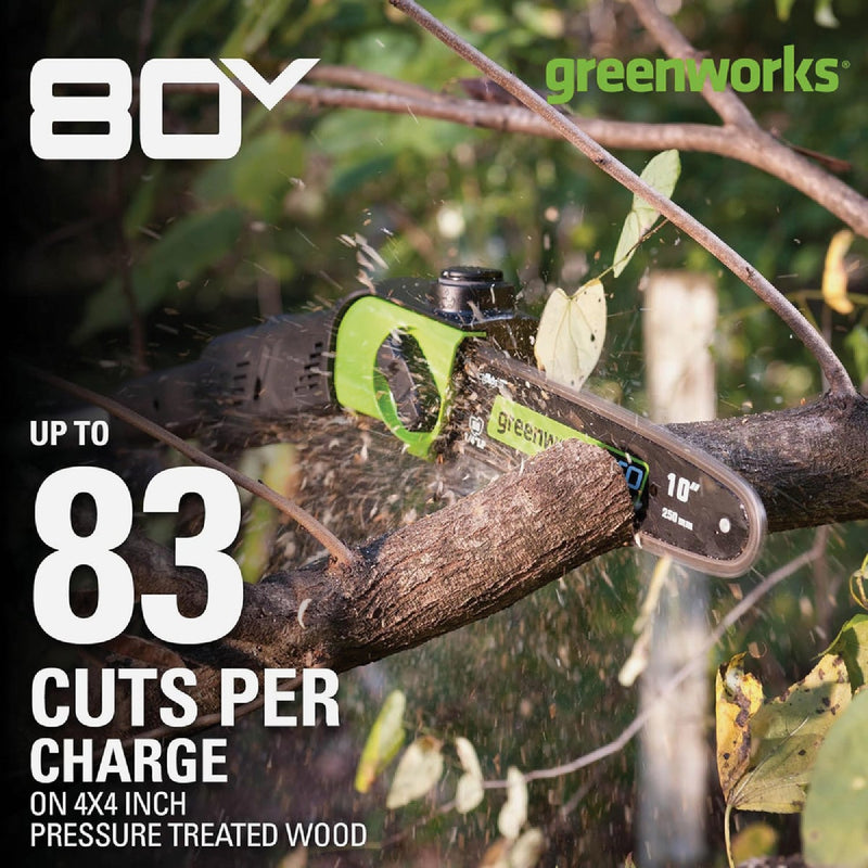 Greenworks 80V 10 In. Brushless Pole Saw with 2.0 Ah Battery & Charger