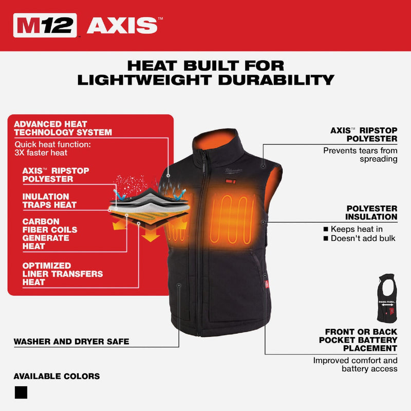 Milwaukee M12 AXIS Women's Black Cordless Heated Vest, XL