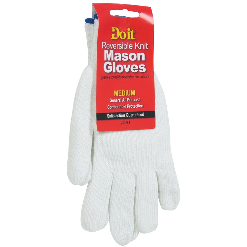 Do it Men's Medium Reversible Knit Polyester Mason Glove, White