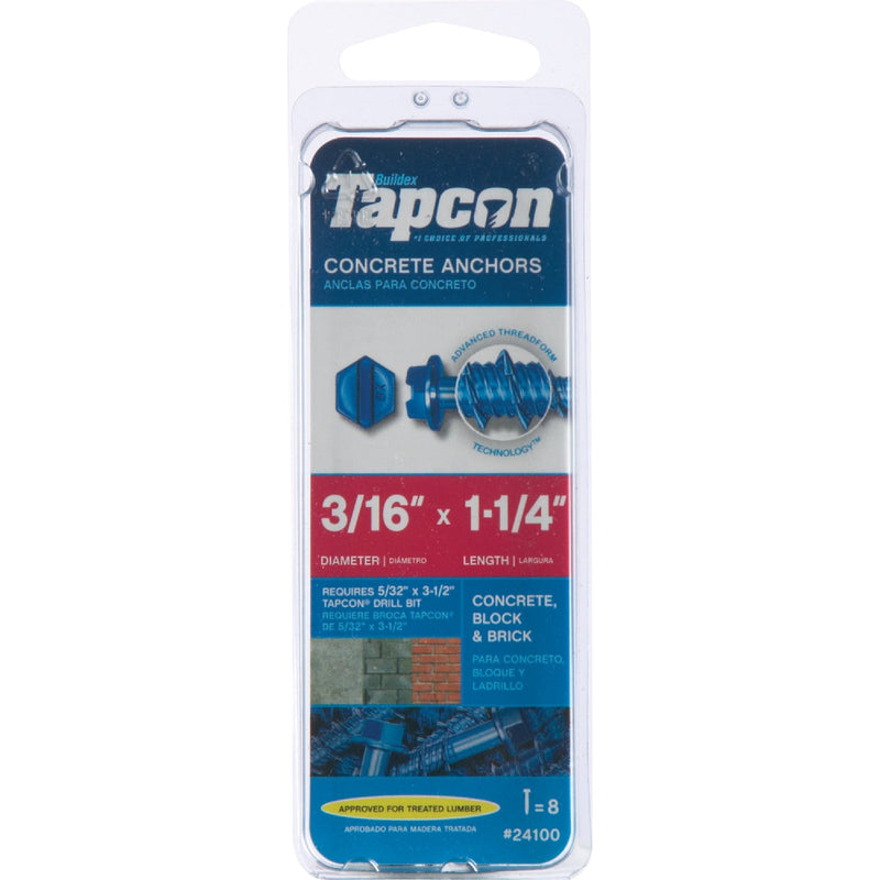 Tapcon 3/16 In. x 1-1/4 In. Slotted Hex Washer Concrete Screw Anchor (8 Ct.)