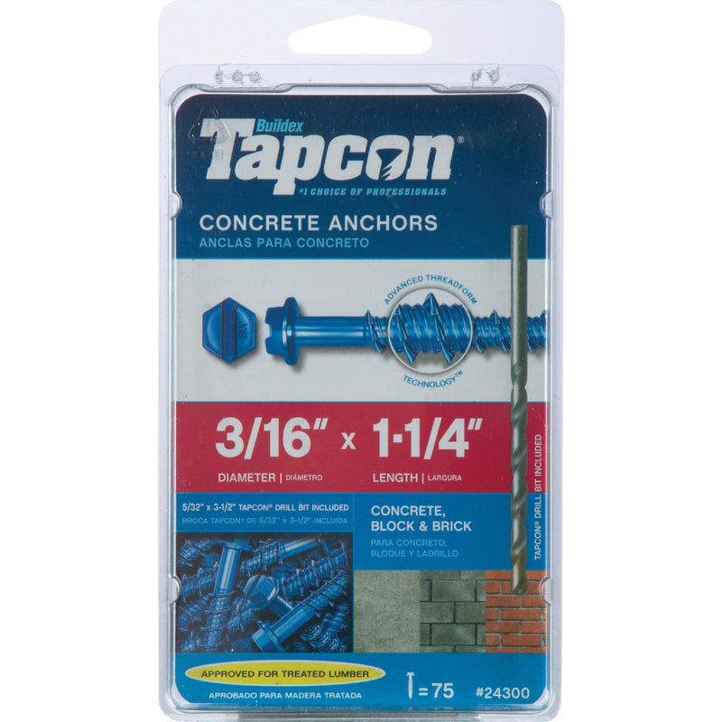 Tapcon 3/16 In. x 1-1/4 In. Hex Concrete Screw Anchor (75 Ct.)