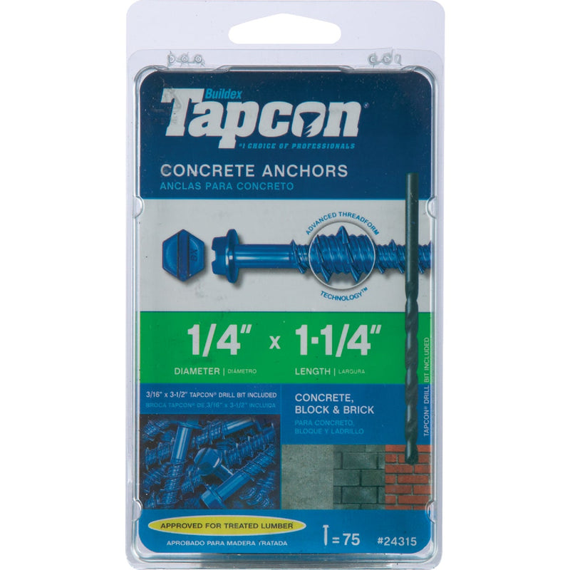 Tapcon 1/4 In. x 1-1/4 In. Hex Concrete Screw Anchor (75 Ct.)