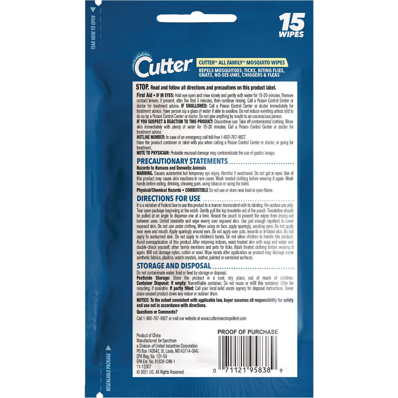 Cutter All Family Mosquito Wipes (15-Pack)