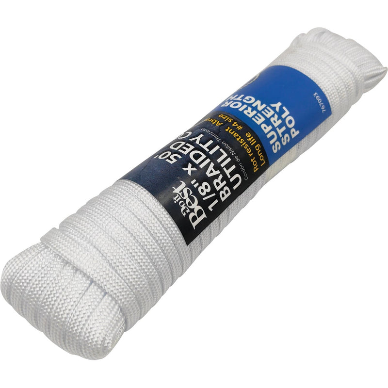 Do it Best 1/8 In. x 50 Ft. White Braided Polypropylene Paracord