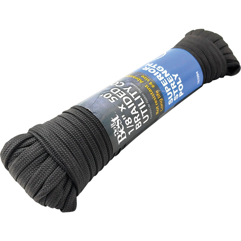 Do it Best 1/8 In. x 50 Ft. Black Braided Polypropylene Paracord