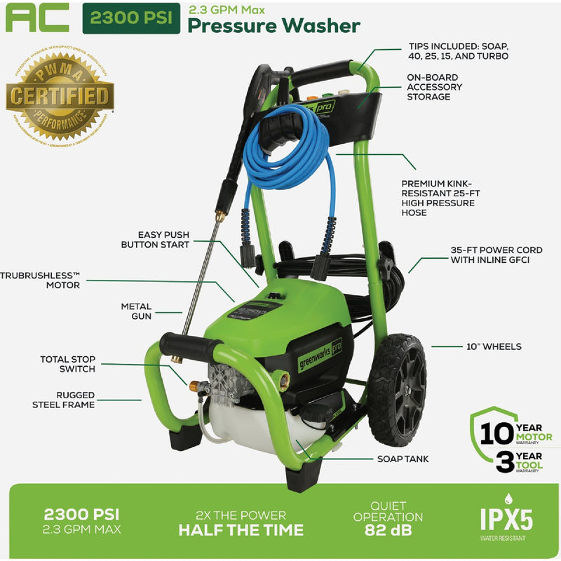 Greenworks 2300-PSI 2.3 GPM Cold Water Corded Electric Pressure Washer