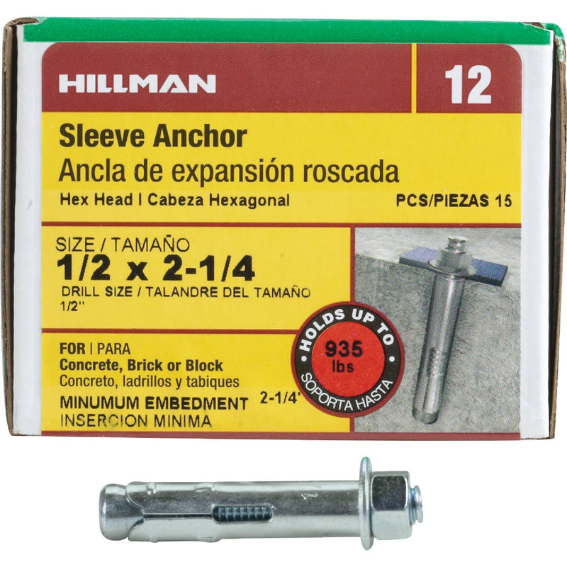Hillman 1/2 In. x 3 In. Hex Head Sleeve Anchor (12 Ct.)