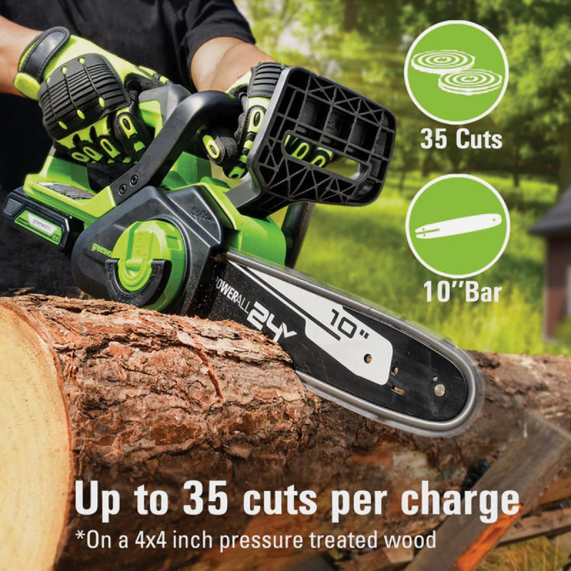 Greenworks 24V 10 In. Chainsaw with 2.0 Ah USB Battery & Charger