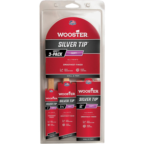 Wooster SILVER TIP 1 In., 1-1/2 In., 2 In. Angle Sash Polyester Paint Brush Set (3-Pack)