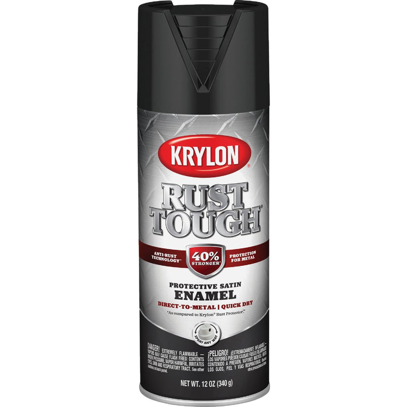 Krylon Rust Tough 12 Oz. Satin Alkyd Enamel Spray Paint, Black