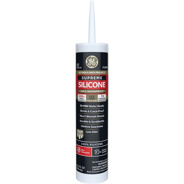 GE Supreme Silicone Kitchen & Bath Sealant, Clear, 10.1  Oz. Cartridge