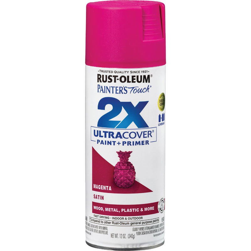 Rust-Oleum Painter's Touch 2X Ultra Cover 12 Oz. Satin Paint + Primer Spray Paint, Magenta