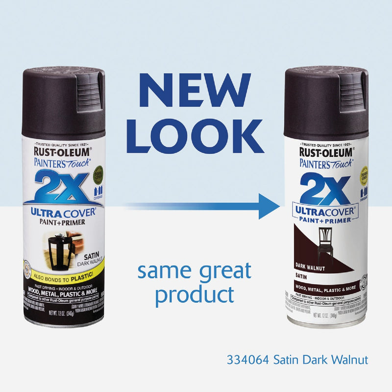 Rust-Oleum Painter's Touch 2X Ultra Cover 12 Oz. Satin Paint + Primer Spray Paint, Dark Walnut