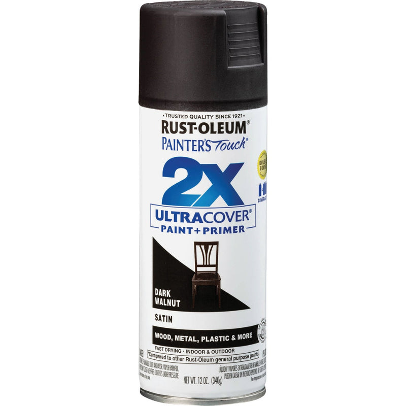 Rust-Oleum Painter's Touch 2X Ultra Cover 12 Oz. Satin Paint + Primer Spray Paint, Dark Walnut