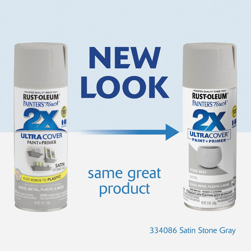 Rust-Oleum Painter's Touch 2X Ultra Cover 12 Oz. Satin Paint + Primer Spray Paint, Stone Gray