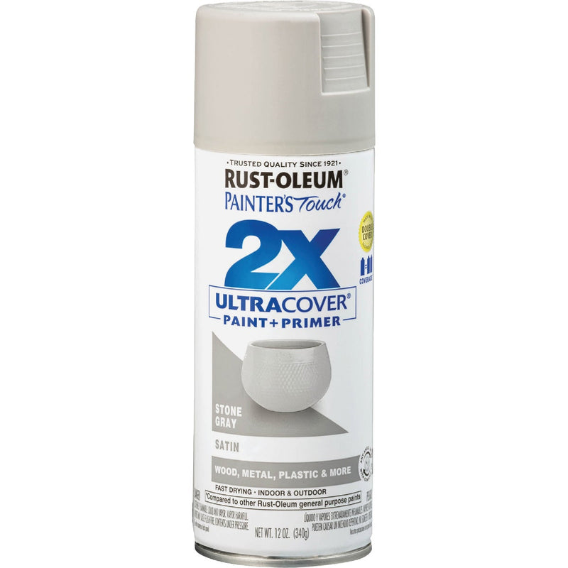 Rust-Oleum Painter's Touch 2X Ultra Cover 12 Oz. Satin Paint + Primer Spray Paint, Stone Gray