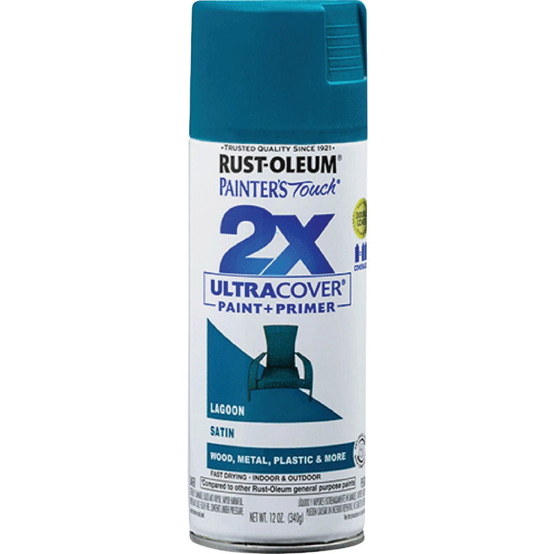 Rust-Oleum Painter's Touch 2X Ultra Cover 12 Oz. Satin Paint + Primer Spray Paint, Lagoon