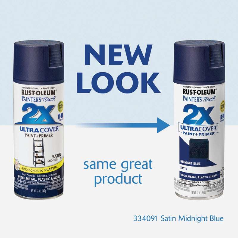 Rust-Oleum Painter's Touch 2X Ultra Cover 12 Oz. Satin Paint + Primer Spray Paint, Midnight Blue