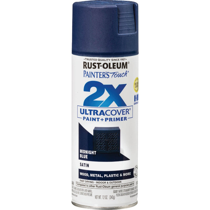 Rust-Oleum Painter's Touch 2X Ultra Cover 12 Oz. Satin Paint + Primer Spray Paint, Midnight Blue