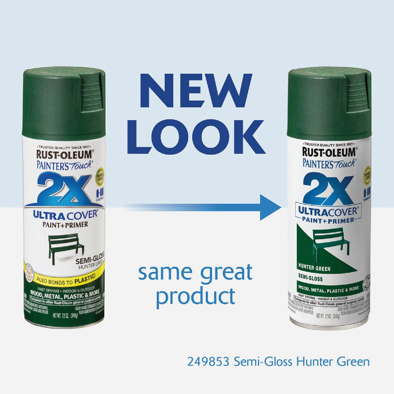 Rust-Oleum Painter's Touch 2X Ultra Cover 12 Oz. Semi-Gloss Paint + Primer Spray Paint, Hunter Green