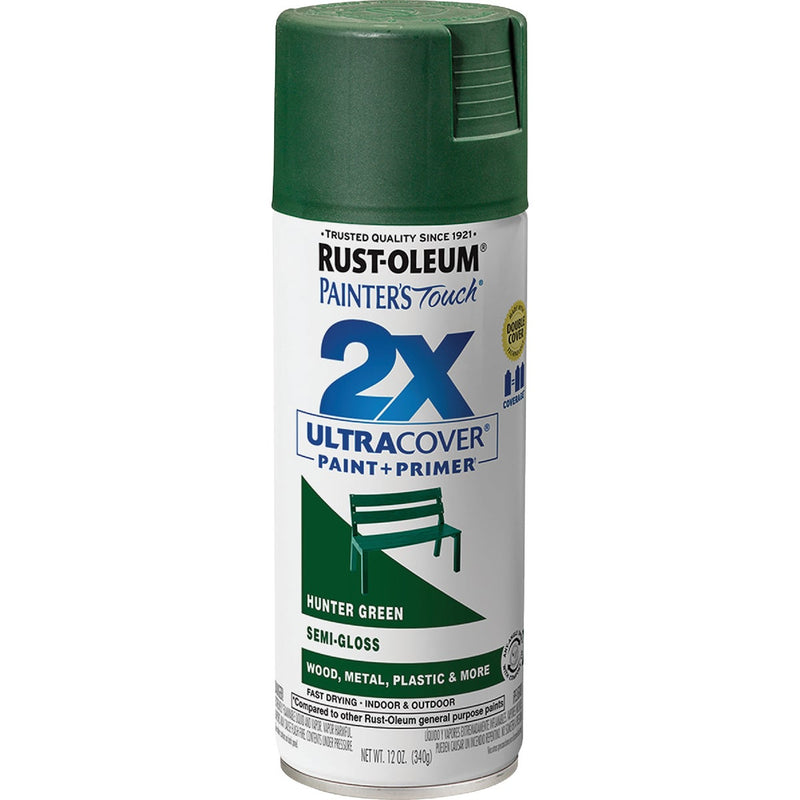 Rust-Oleum Painter's Touch 2X Ultra Cover 12 Oz. Semi-Gloss Paint + Primer Spray Paint, Hunter Green