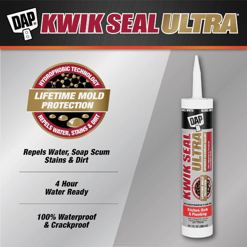 DAP KWIK SEAL ULTRA 10.1 Oz. White Siliconized Kitchen & Bath Sealant