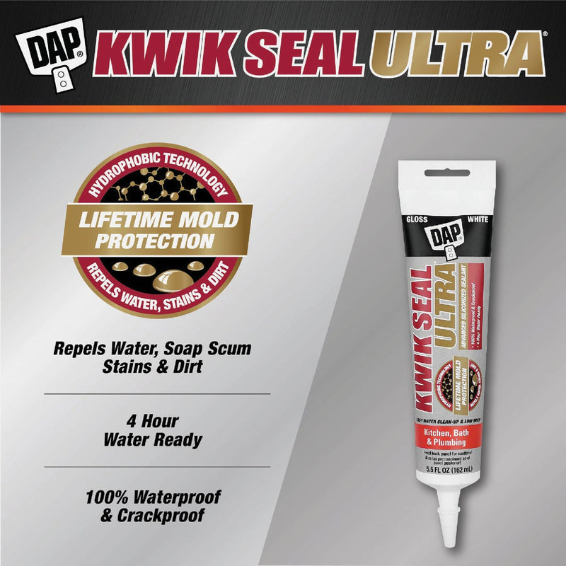 DAP KWIK SEAL ULTRA 5.5 Oz. White Siliconized Kitchen & Bath Sealant